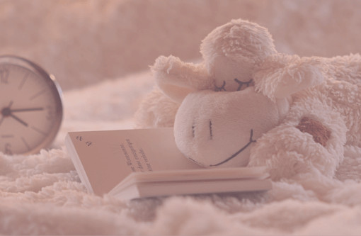 Beitragsbild Blogartikel Schlafmangel als Mama - schlafendes Schäfchen auf Buch